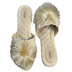 Birdies songbird mules linen cream Pom Pom Women's flats size 8 shoes